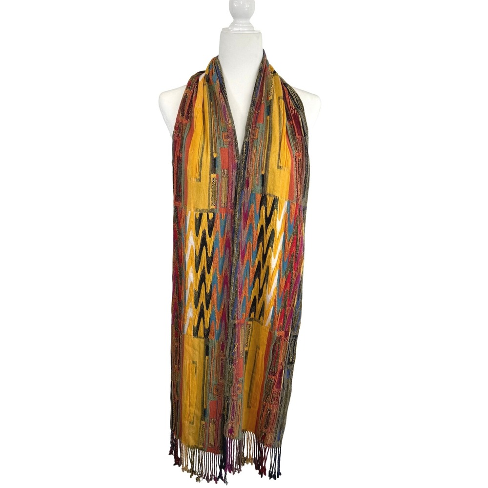 Abstractβ Woven Rayon Fringe Scarf Wrap Shawl Boho Artisan Geometric Artsy Indie